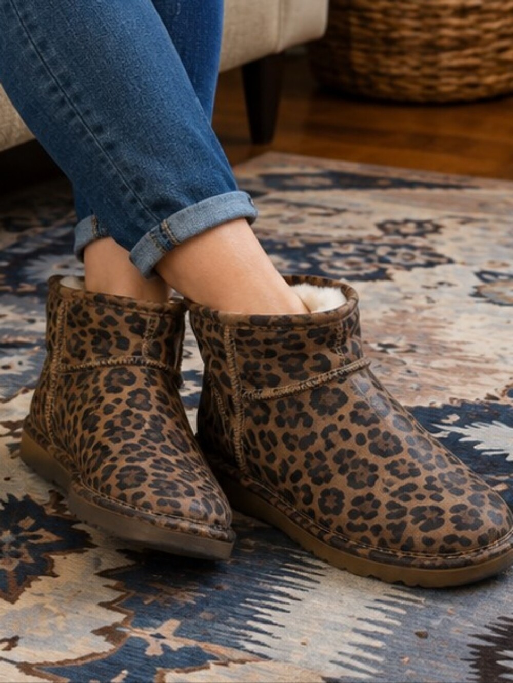 Alpine Design Leopard Print Ankle Booties in Brown